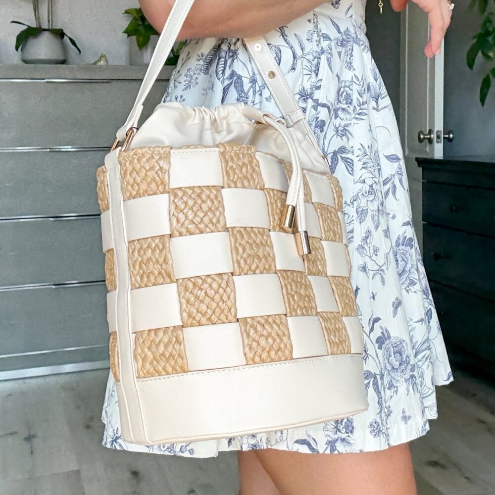 Natural Straw Patchwork Shoulder Bag | Summer Buc… - image 4